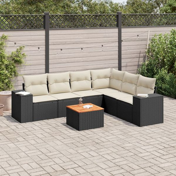 vidaXL 7-teilig Garten-Sofagarnitur mit Kissen Schwarz Poly Rattan, 3257792