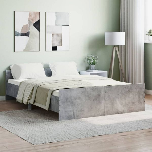 vidaXL Bettgestell mit Kopf- und Fußteil Betongrau 140x190 cm, 3203785