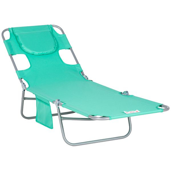 Outsunny Gartenliege, Liegestuhl mit gepolsterter Gesichtsöffnung, Massage-Liege für draußen, Seitentasche, Stoff, Metall, Grün, 84B-867GN