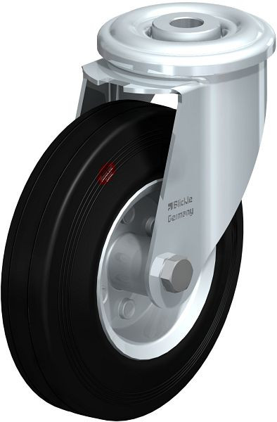 Blickle LIR-VEHI 125R Hitzebeständige Stahlblech-Lenkrolle mit Rückenloch, Vollgummi, Schwarz, 639773