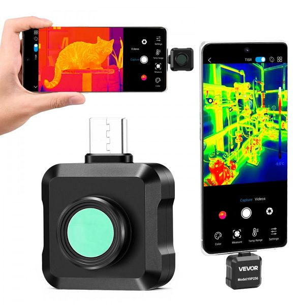 VEVOR Wärmebildkamera für Android 512x384, 256x192 IR-Auflösung, USB-C, 25Hz, 15 Farbpaletten, -20°C bis 550°C, KDSRCXY256191R3H6001V9