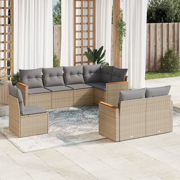 vidaXL 8-teilig Garten-Sofagarnitur mit Kissen Beige Poly Rattan, 3226164