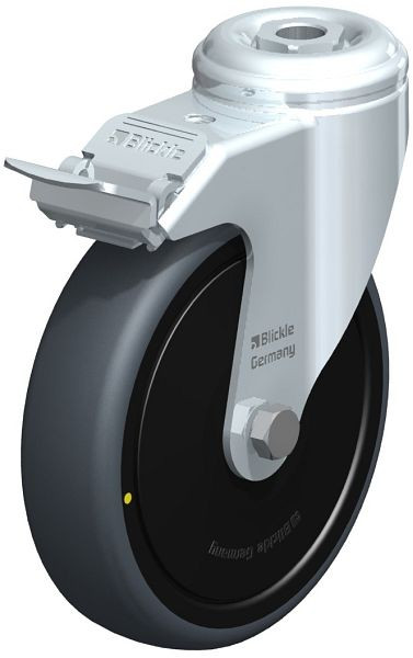 Blickle LKRA-TPA 126K-FI-ELS-FK Apparate-Lenkrolle mit Rückenloch & Feststeller, Thermoplastisches Gummi-Elastomer, Grau, 630145