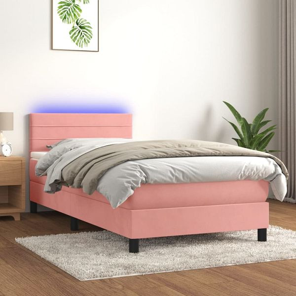 vidaXL Boxspringbett mit Matratze & LED Rosa 100x200 cm Samt, 3134452