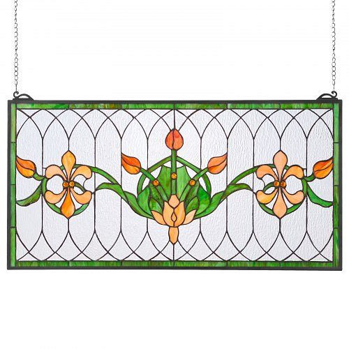 VEVOR Buntglasfensterpaneel (810 x 433 mm) mit Kette, Tiffany-Stil, rechteckig, Vintage-Dekor für Küche & Kirchen, HXFXCSBLBHXFJM702001V0