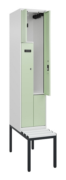 C+P Z-Spind Evolo PLUS, Bank, 2 Fächer, 2120x400x815mm, 9016/6019, Zylinderschloss, Sitzfläche Kunststoff, Sitzbank, 0490537-122 S10100