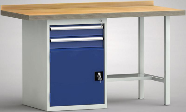 KLW Profi-Werkbank - 1500 x 700 x 905 mm L x T x H (ERGO-Version), links 2x100EA/Türe 500 mm, WP184E-1500M45-E7022