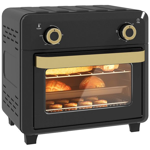 HOMCOM Minibackofen mit Umluft, Heißluftfritteuse, Timer, Innenbeleuchtung, 10L, Schwarz, 800-202V90BK