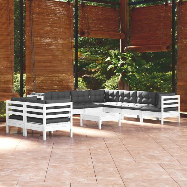 vidaXL 10-teilig Garten-Lounge-Set mit Kissen Weiß Massivholz Kiefer, 3096906