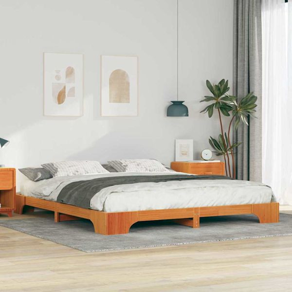 vidaXL Bodenbettgestell Braun 200 x 220 cm Massivholz Kiefer, 872931