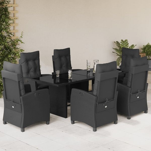 vidaXL 7-teilig Garten-Essgruppe mit Kissen Schwarz Poly Rattan, 3212683
