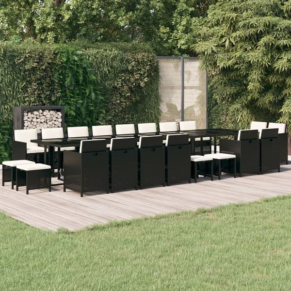 vidaXL 21-teilig Garten-Essgruppe mit Kissen Schwarz Poly Rattan, 3095669