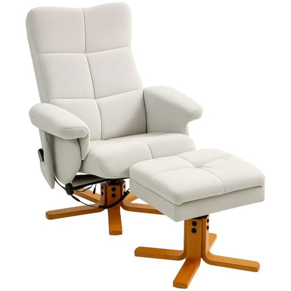 HOMCOM Massagestuhl mit Liegefunktion und Fußhocker, 145°-Neigung, Polyester, 80 x 86 x 99 cm, Cremeweiß, 700-111V93CW
