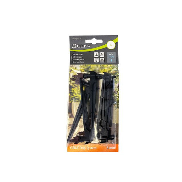 GEKA Drip Reihentropfer 6 mm, 0-6 l/h, Erdspieß, 6x, Karte, VE: 5 Stück, 17.0115.8