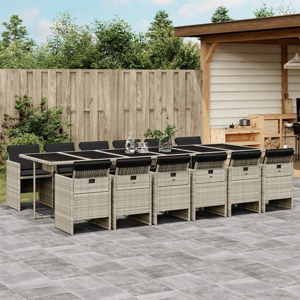 vidaXL 13-teilig Garten-Essgruppe mit Kissen Hellgrau Poly Rattan, 3277714