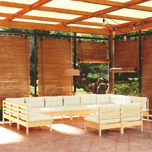 vidaXL 12-teilig Garten-Lounge-Set mit Creme Kissen Massivholz Kiefer, 3097223