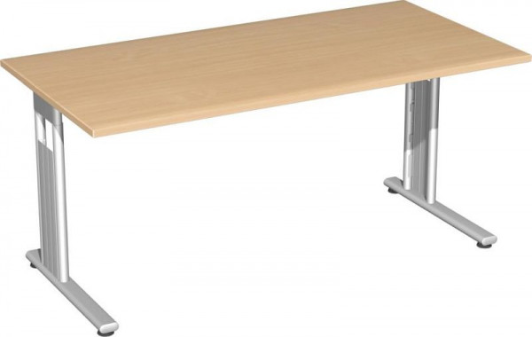 geramöbel Schreibtisch feste Höhe, C Fuß Flex, 1600x800x720, Buche/Silber, S-618103-BS