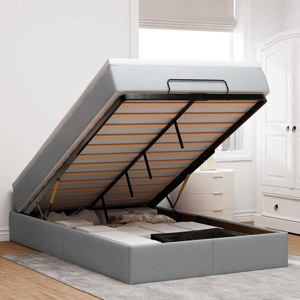 vidaXL Ottoman-Bett mit Matratze Hellgrau 120x200 cm Stoff, 3311099