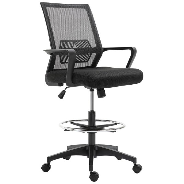 Vinsetto Bürostuhl, Höhenverstellbarer Schreibtischstuhl mit Fußablage, Netz-Rückenlehne, rollbar, Kunststoff, 921-189
