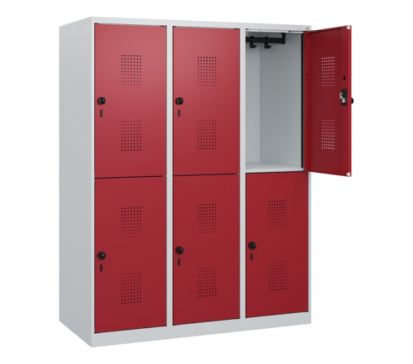C+P Doppelstöckiger Spind Evolo PLUS, 6 Fächer, 1530x1200x500mm, 7035/3003, Drehriegel, 0493005-32 S10004