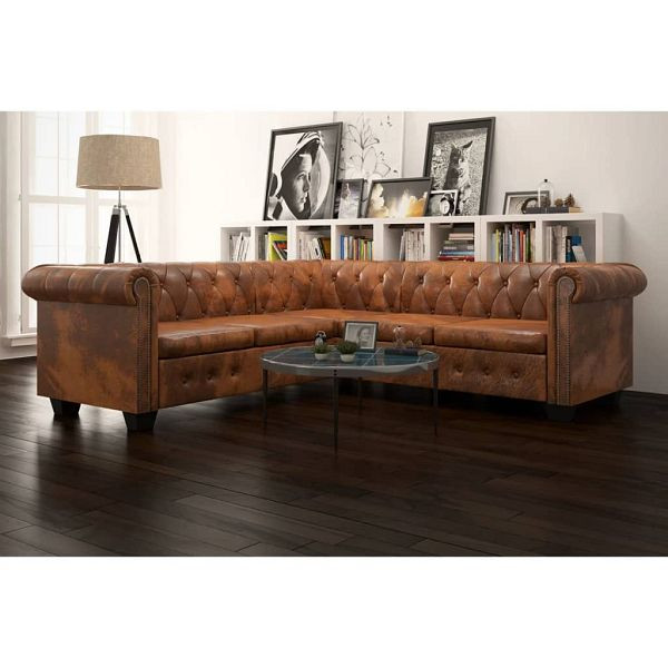 vidaXL Chesterfield-Ecksofa 5-Sitzer Kunstleder Braun, 243615
