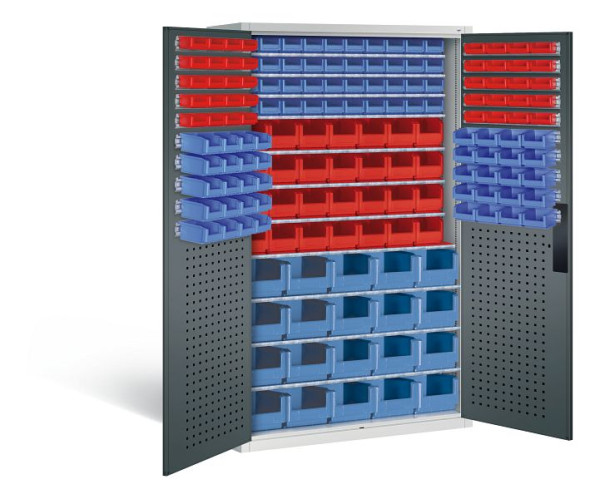 C+P Magazinschrank Serie 13, H1950xB1100xT535mm, Farbe: Lichtgrau / Anthrazitgrau, Muldengriff, 130276-61 S10033