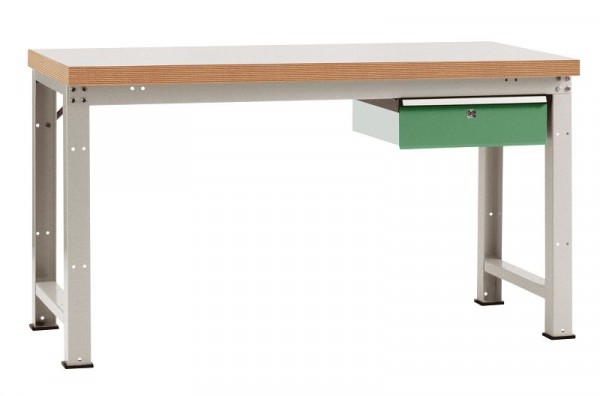 Manuflex Komplett-Werkbank Grund PROFI Standard mit Multiplex-Platte, BxTxH = 1500 x 700 x 840 mm, Resedagrün, WP5404.6011