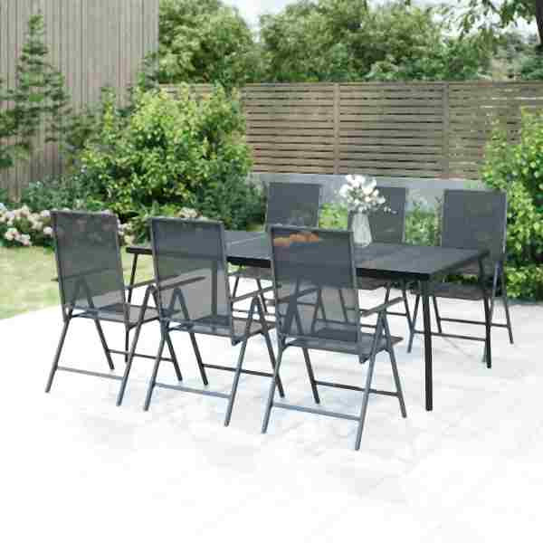 vidaXL 7-tlg. Garten-Essgruppe Anthrazit Stahl, 3187983
