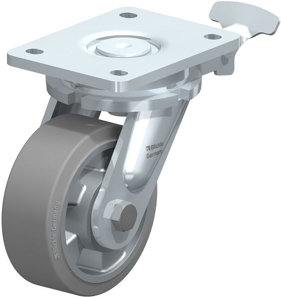 Blickle LO-ALEV 127K-SG-RI4 Stahlgeschweißte Schwerlast-Lenkrolle, Elastik-Vollgummi, Grau, 852055