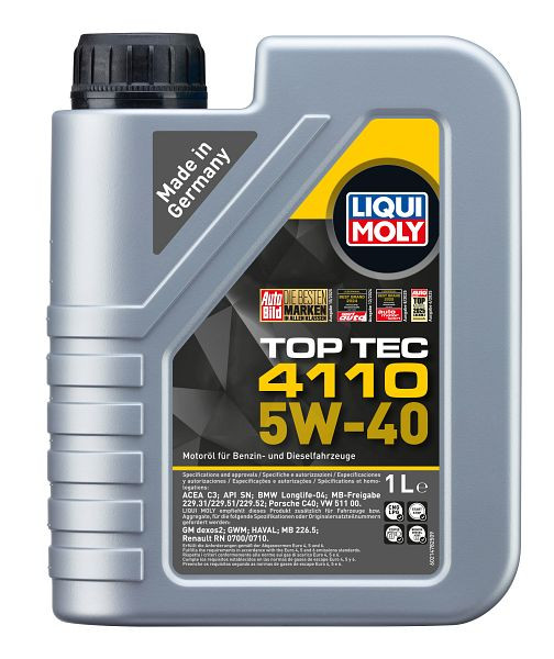 LIQUI MOLY Motoröl Top Tec 4110 5W-40, Kanister Kunststoff, VE: 1 Liter, 21478