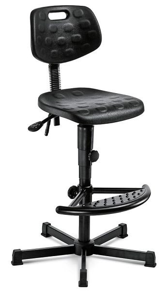 Deskin Arbeitsstuhl PU-4, Fußkreuz Stahl, schwarz RAL 9005 mit Bodengleitern, Sitz und Rücken aus Polyurethanschaum, schwarz, 272520