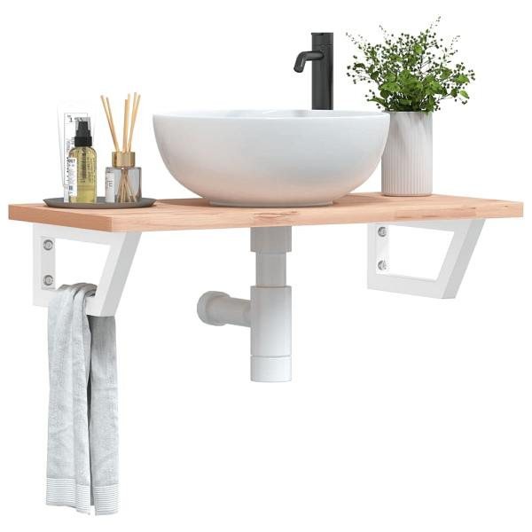 vidaXL Waschbeckenregal Wandmontage Stahl und Massivholz Buche, 3302354