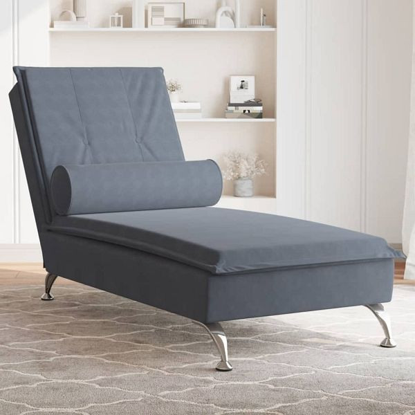 vidaXL Massage-Chaiselongue mit Nackenrolle Dunkelgrau Samt, 379451
