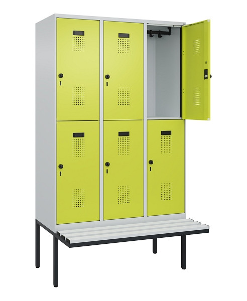 C+P Doppelstock-Spind Evolo PLUS, Bank, 6 Fächer, 2120x1200x815mm, 7035/0024, Drehriegel, Sitzfläche Kunststoff, 0493407-32 S10096