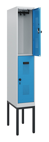 C+P Doppelstock-Spind Evolo PLUS, Gestell, 2 Fächer, 1950x300x500mm, 7035/5012, Drehriegel, 0493305-10 S10007
