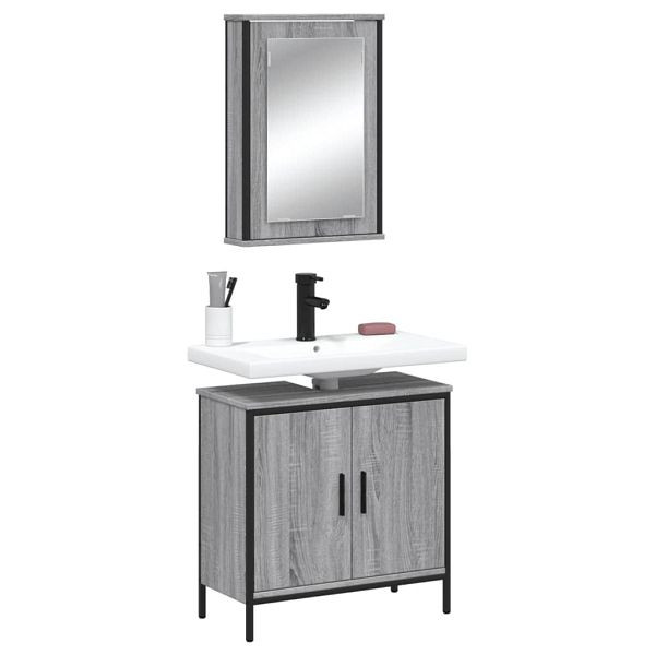vidaXL 2-teilig Badmöbel-Set Grau Sonoma Holzwerkstoff, 3214783