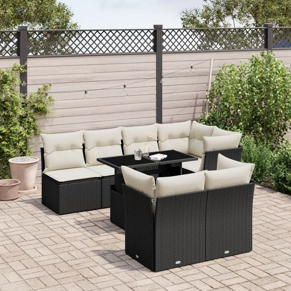vidaXL 8-teilig Garten-Sofagarnitur mit Kissen Schwarz Poly Rattan, 3266406