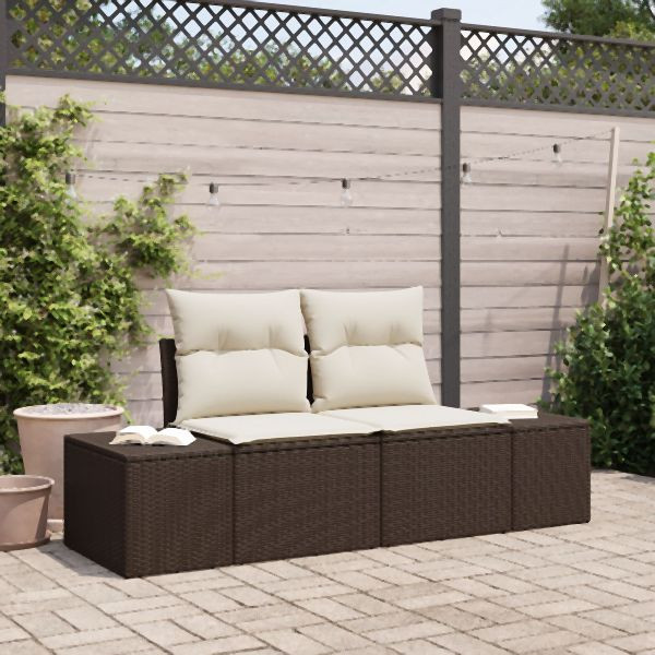 vidaXL 2-Sitzer Garten Sofa mit Stauraum und Kissen Braun Poly Rattan, 42006803