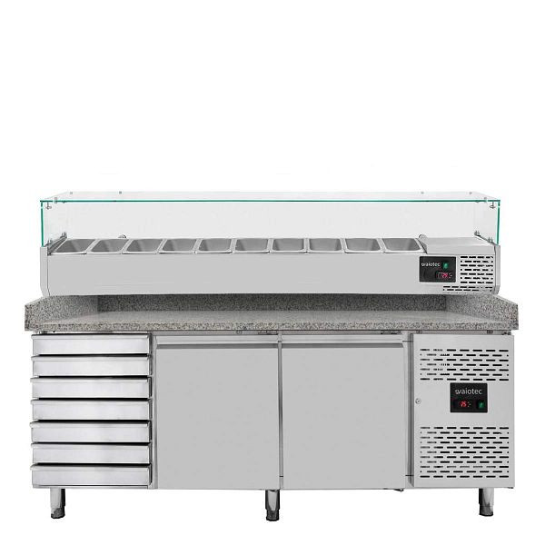 Vaiotec EASYLINE Pizzakühltisch 800 / 2-türig & 7 Schubladen "grau" inkl. Kühlaufsatz GN1/4, 11261