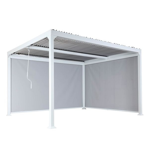 Mendler Alu Pergola HWC-L41 mit 2x Seitenwand, Lamellen-Pavillon, stabiles 8cm-Metall-Gestell 3x3,7m, weiß, 98785+98786+98971+98788+98790