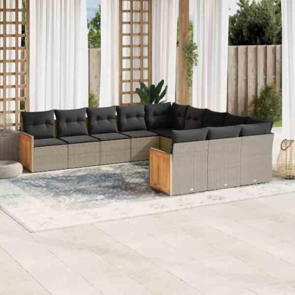 vidaXL 11-tlg. Garten-Sofagarnitur mit Kissen Grau Poly Rattan, UV-beständig, 3228111
