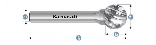 Karnasch Hartmetall-Frässtift unbeschichtet KUD/ HP-9 d1= 12 / l2= 11,4 / d2= 6 / l1= 56mm, VE: 2 Stück, 114034025