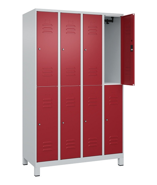 C+P Doppelstock-Spind Classic PLUS, Füße, 4 Abteile, 1950x1200x500mm, 7035/3003, 080310-40 S10016