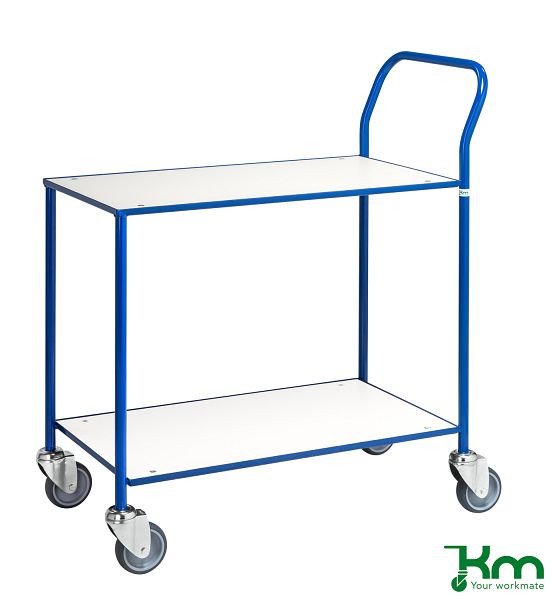 Kongamek Kleiner Tischwagen, vollständig geschweißt, 840 x 430 x 970 mm, Weiß / Blau, 4 Lenkrollen, KM373-6