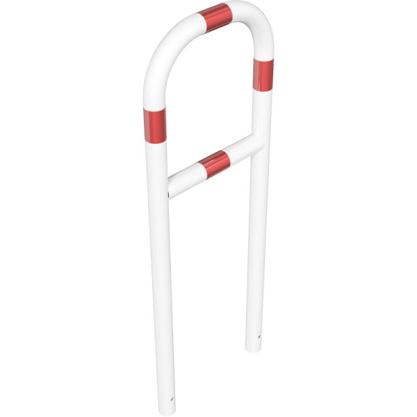 Stein HGS Anlehnbügel/Absperrbügel -Sylt-, 1400mm/1000mm/500mm, weiß beschichtet mit rot reflektierenden Leuchtstreifen, mit Querholm, Bügel: Ø 60 mm, 465.31b-wr