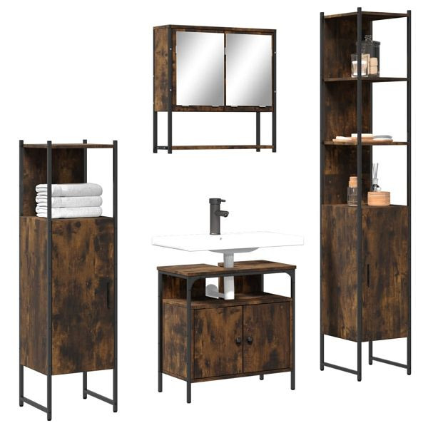 vidaXL 4-teilig Badmöbel-Set Räuchereiche Holzwerkstoff, 3214707