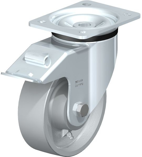 Blickle LK-G 150K-FI Stahlblech-Lenkrolle, schwere Ausführung, mit Anschraubplatte & Feststeller, Guss, Grau, 626903