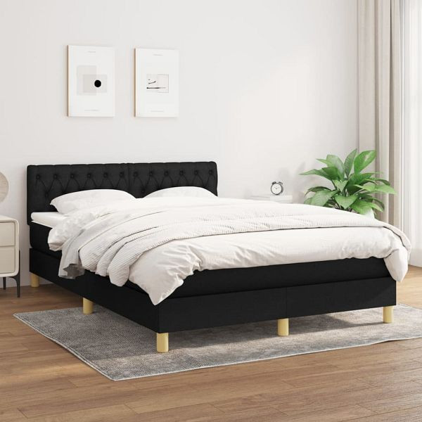 vidaXL Boxspringbett mit Matratze Schwarz 140x190 cm Stoff, 3140851