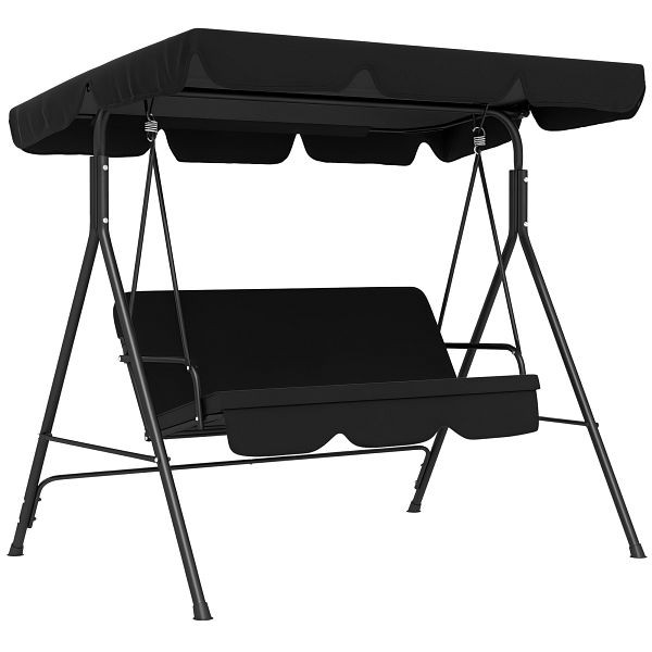 Outsunny Hollywoodschaukel, Gartenschaukel, 3-Sitzer Schaukelbank mit Dach, Stahl, 172 x 110 x 153 cm, schwarz, 84A-054V05BK