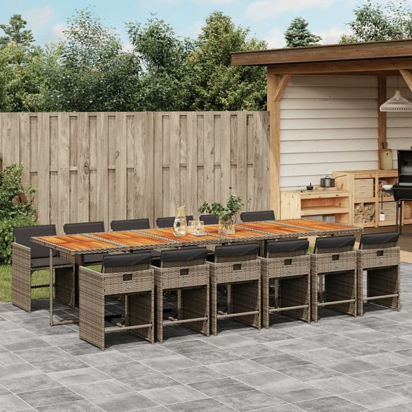 vidaXL 13-teilig Garten-Essgruppe mit Kissen Grau Poly Rattan, 3277897